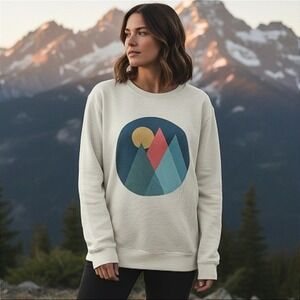 Ascend Women's Cream Graphic Sweatshirt Mountains Outdoors Organic Cotton - XL